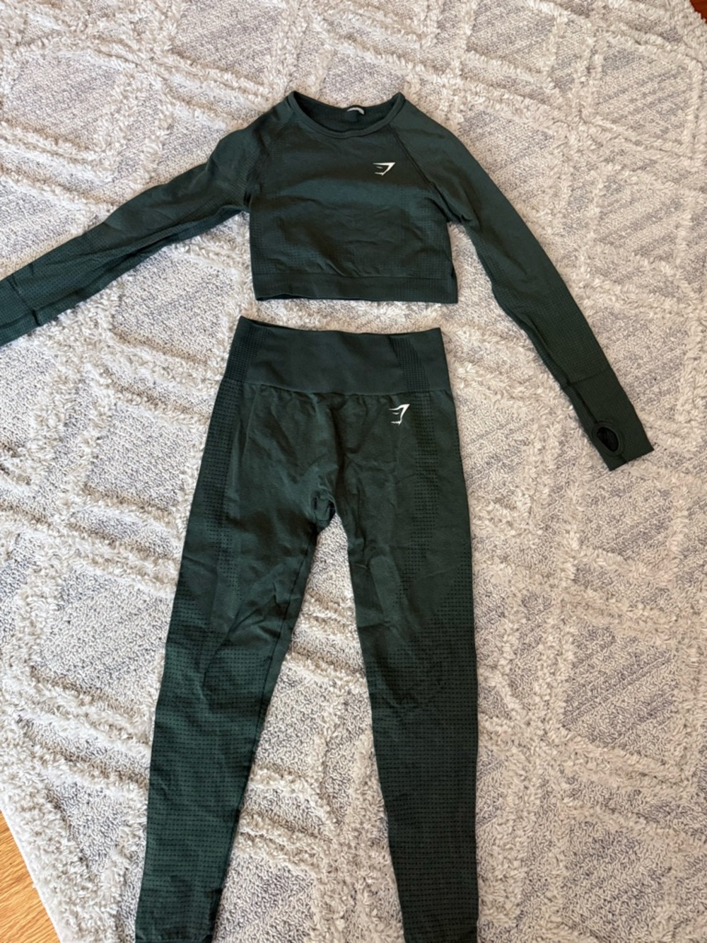 Gymshark  Dark Green Vital Leggings & Long Sleeve Crop Set